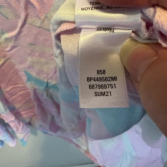 BP. Womens V-neck Short Sleeve Crepe Dress In Pink- Blue‎ Painted Camo Small - Picture 3 of 5